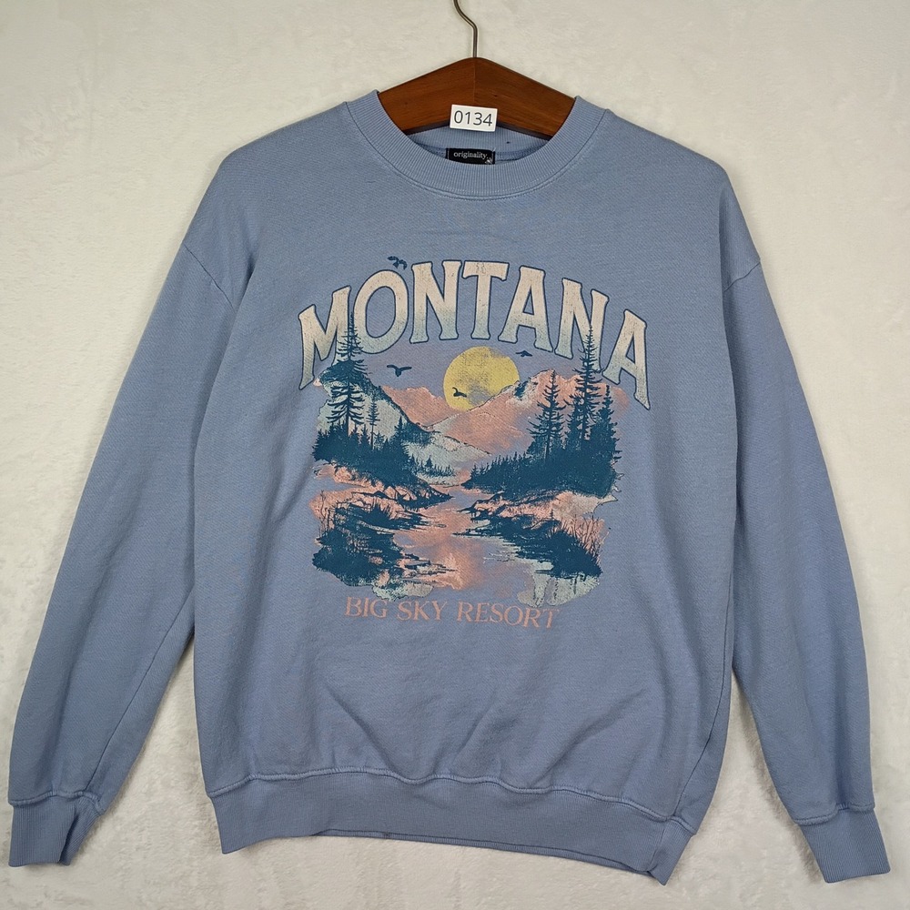 Originality Montana Big Sky Resort Sweatshirt Blue Graphic Crewneck Pullover S